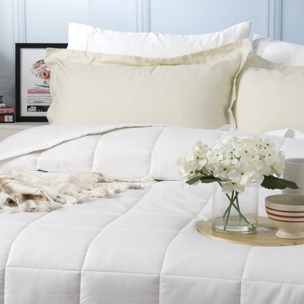 Ddecor Home Checks Super King Bed Comforter Set 500TC Cotton Jacquard White Carousel 2