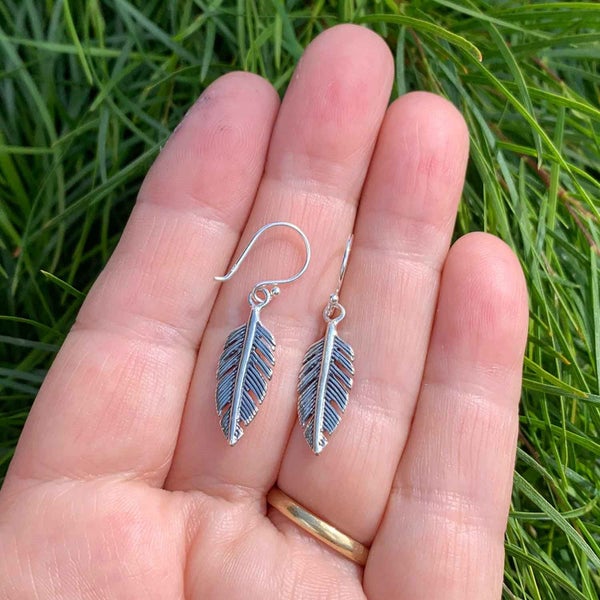925 Sterling Silver Feather Drop Earrings "Marama" Carousel 2