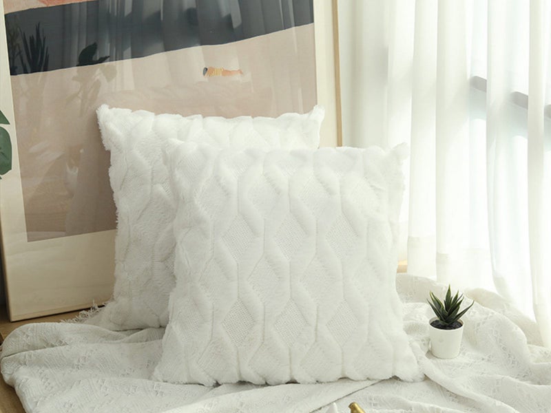 2 X Plush Cushion Cover Pillowcase Throw Pillow Covers Pillowcase - White Carousel 2