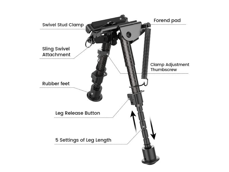 Carbon Fiber Bipod 6-9 Inch with Sling Swivel Mount (A03)63624563587203114
