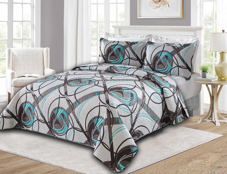 OVERSIZED LUXURY 3 PIECE QUILTED BEDSPREAD recommended for KING OR QUEEN #B9 Carousel 1