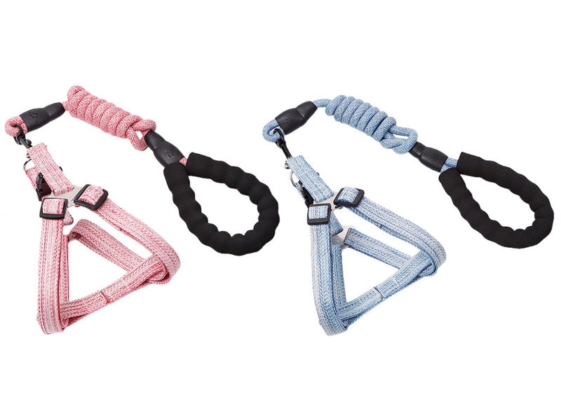 2X S Size Adjustable Pet Dog Harness with Leash Blue Pink Carousel 1