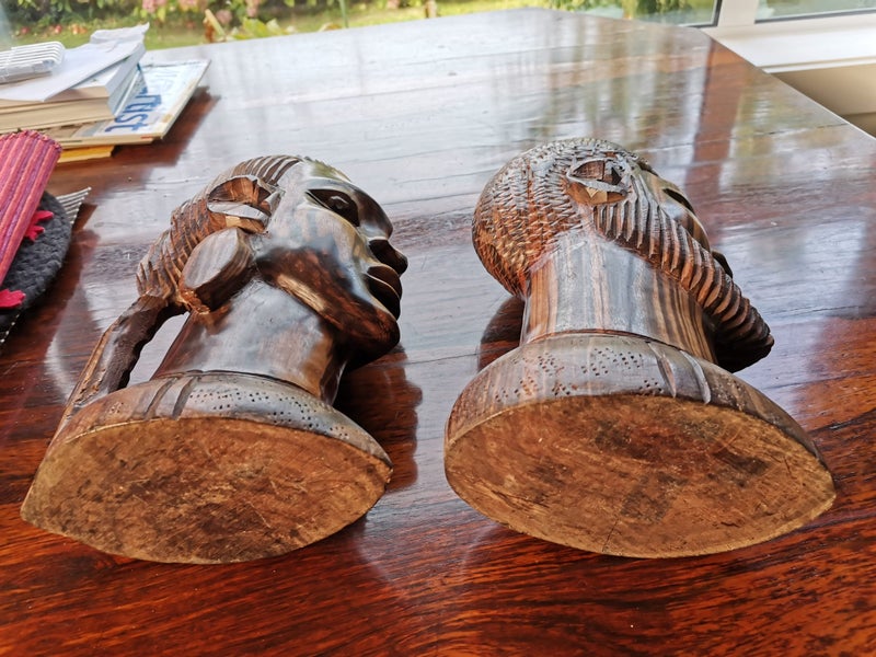 Two Carved Hardwood African Heads Carousel 9