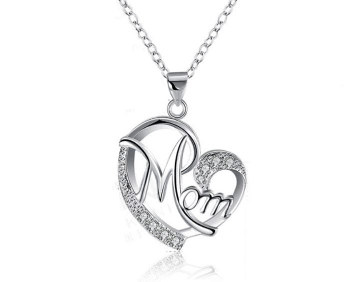 Heart Necklace With CZ Diamond Mom Heart Pendant - Great Gift for Mom Mother Carousel 1