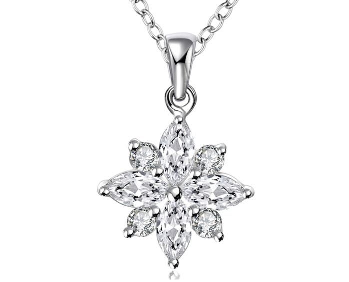 Necklace With Cubic Zirconia Flower Pendant Sterling Silver Plated - Gift Idea Carousel 1
