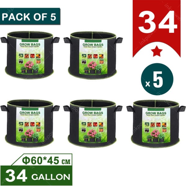 5-PACK (5 BAGS) 34 Gallon Fabric Grow Bags Pots Plant Aeration Container - F 60 Carousel 1