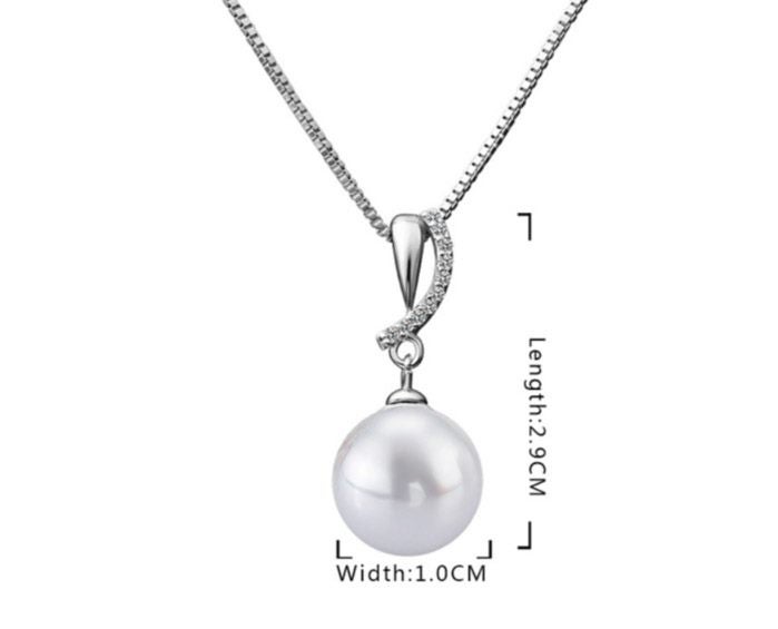 Necklace With Sim Pearl Pendant & CZ Diamond 18KGP White Gold Carousel 2