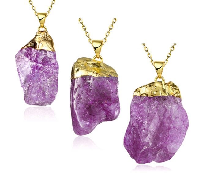 Necklace With Natural Crystal Pendant Yellow Gold Plated - Gift idea Carousel 1