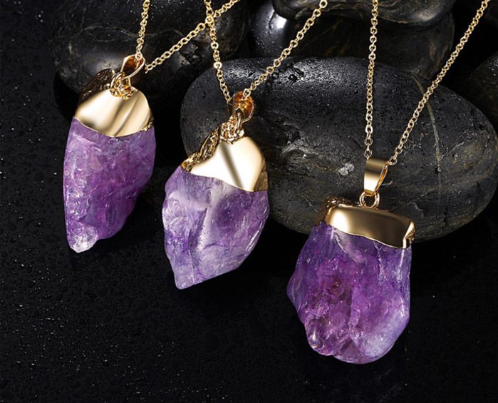 Necklace With Natural Crystal Pendant Yellow Gold Plated - Gift idea Carousel 2