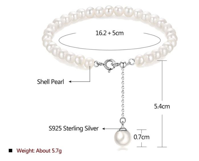 Pearl Bracelet With Round White Shell Pearl In 925 Sterling Silver Carousel 5