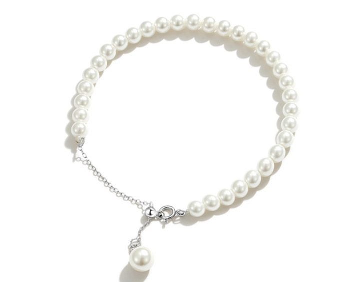 Pearl Bracelet With Round White Shell Pearl In 925 Sterling Silver Carousel 1