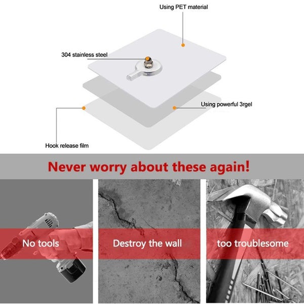 Adhesive Nail Free Wall hooks with stainless steel screws x 4 Carousel 2