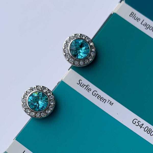 925 Sterling Silver Crystal Stud Earrings "Briar" (Aqua) Carousel 2