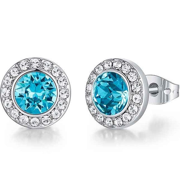925 Sterling Silver Crystal Stud Earrings "Briar" (Aqua) Carousel 1