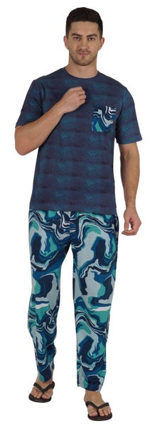 Inkmeso Printed Cotton Jersey Sleepwear Pajama Set For Men's Loose-fit Carousel 1