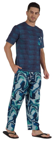 Inkmeso Printed Cotton Jersey Sleepwear Pajama Set For Men's Loose-fit Carousel 2