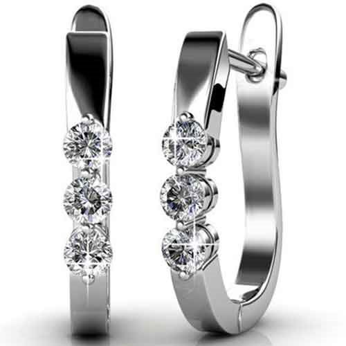 18K White Gold Premium Crystal Huggie Earrings "Bella" Carousel 1