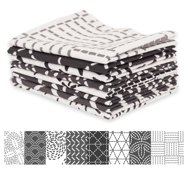 Soimoi 8 Pc Fat Quarter Bundle - Japanese Sashiko Print 18"x 22" DIY Carousel 1