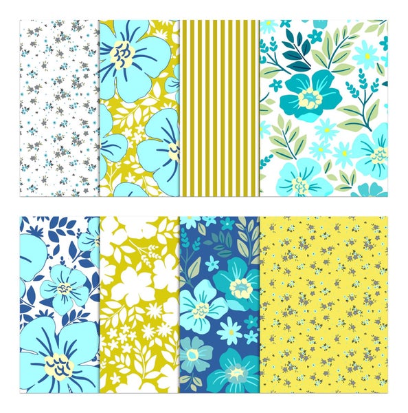 Soimoi 8 Pc Fat Quarter Bundle - Floral Print 18"x 22" DIY Patchwork- 100% Carousel 2