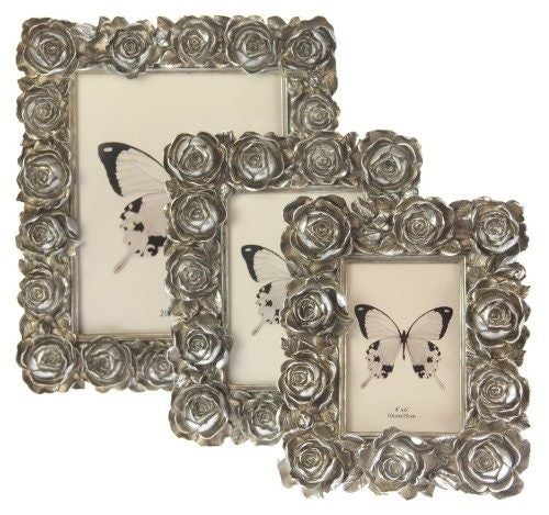 Photo Frame - Large Roses (Small Frame - Champagne) Carousel 1