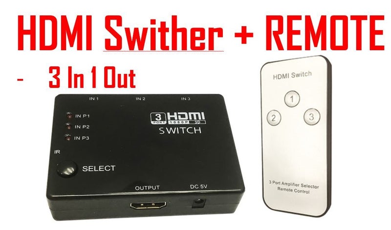 PTN 3 Port HDMI Switch splitter + Remote HDMI Switcher 3 Ports 3 In 1 Out Carousel 1