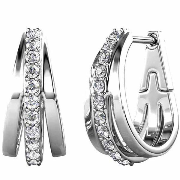 18K White Gold Crystal Huggie Earrings "Regina" Carousel 1