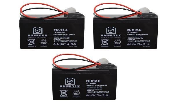 3 x Top Quality Energex Kontiki battery 12v 9Ah, waterproof & Soldered. Carousel 1