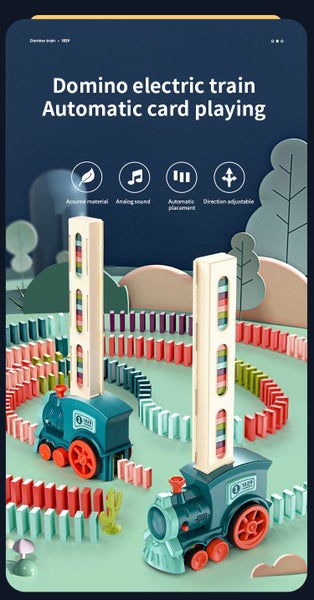 Kids Electric Domino Train Car Set Sound & Light Automatic Laying Dominoes Brick Carousel 2