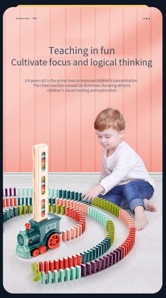 Kids Electric Domino Train Car Set Sound & Light Automatic Laying Dominoes Brick Carousel 1