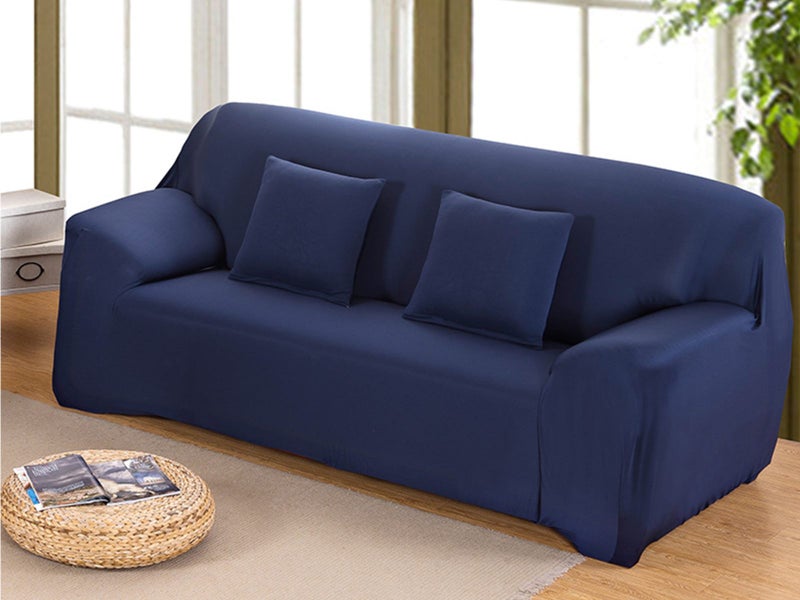 Sofa Cover Navy Solid Colour Sofa Protector Stretch Couch Slipcover 3 Seats Carousel 2