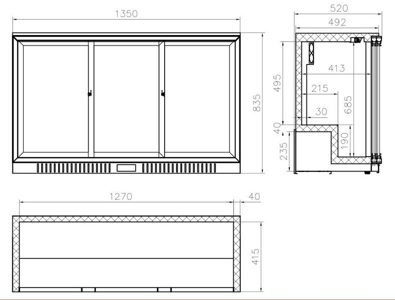 330L Commercial Bar Fridge - 3 Glass Door, Sliding - Drinks Display Refrigerator Carousel 2