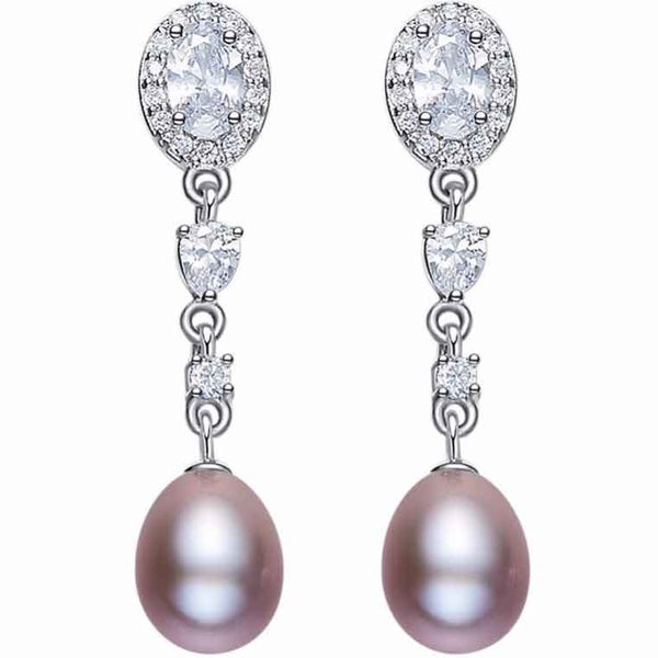 925 Sterling Silver Crystal Pearl Earrings "Alice" (Grape) Carousel 1
