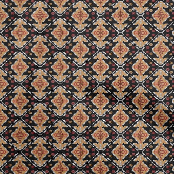 oneOone Velvet Orange Fabric Asian Kilim Diy Clothing Quilting Fabric Print Carousel 1