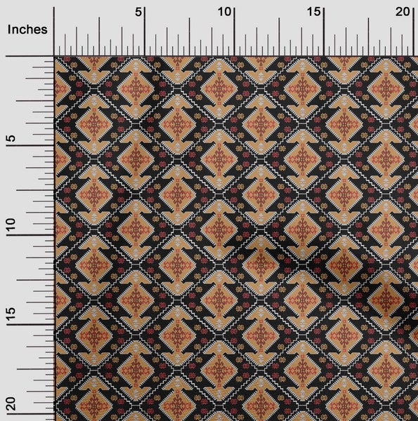 oneOone Velvet Orange Fabric Asian Kilim Diy Clothing Quilting Fabric Print Carousel 2