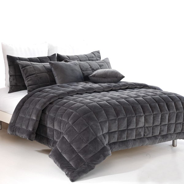 Alastairs Augusta Faux Mink Quilt / Comforter Set Charcoal Carousel 1
