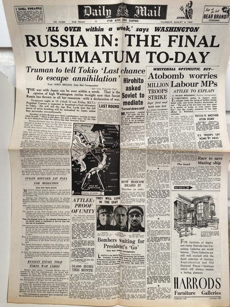 OLD WARTIME NEWSPAPER: Daily Mail, Thursday 9th August 1945 Carousel 2