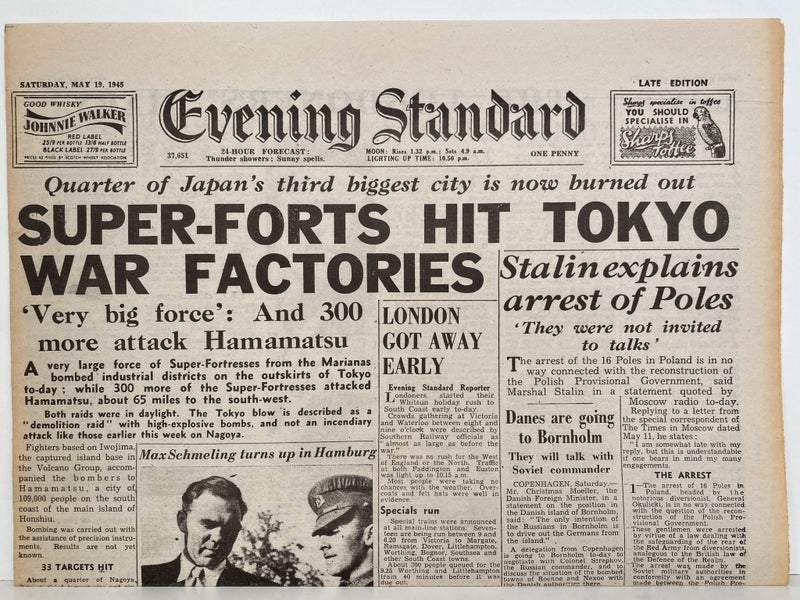 OLD WARTIME NEWSPAPER: Evening Standard, Saturday 19th May 1945 Carousel 1