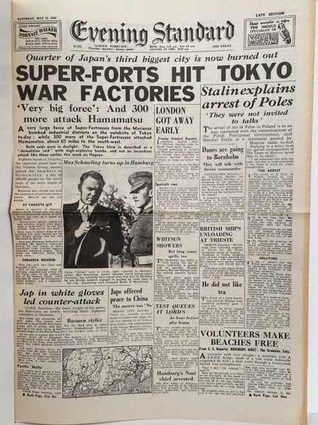 OLD WARTIME NEWSPAPER: Evening Standard, Saturday 19th May 1945 Carousel 2