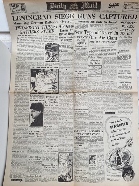 OLD WARTIME NEWSPAPER: Daily Mail, Thursday 20th January 1944 Carousel 2
