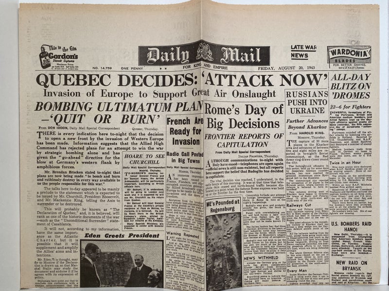 OLD WARTIME NEWSPAPER: Daily Mail, Friday 20th August 1943 Carousel 1