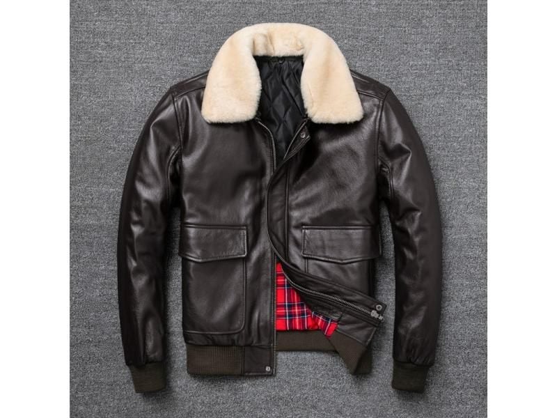 Air Force Flight Jacket Fur Collar Genuine Top Layer Cow Leather Jacket Men Carousel 2