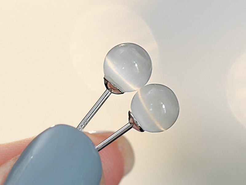 S925 Sterling Silver Cat Eye Stone Stud Earrings Elegant & Hypoallergenic Carousel 1