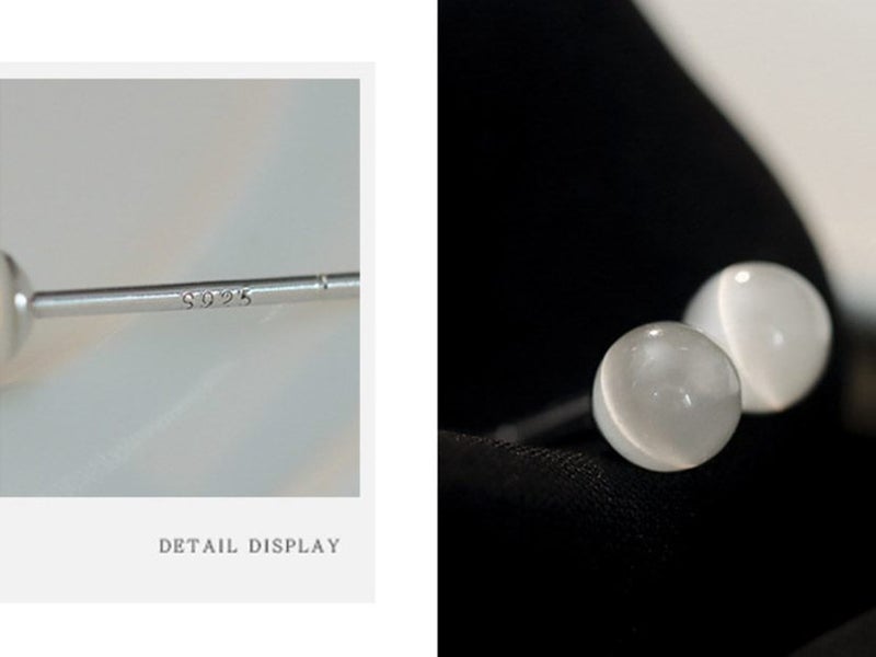 S925 Sterling Silver Cat Eye Stone Stud Earrings Elegant & Hypoallergenic Carousel 3