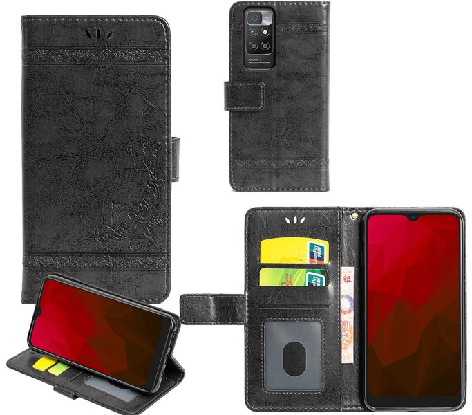 Redmi 10 pu leather wallet case cowhide finish card back buckle grey Carousel 1