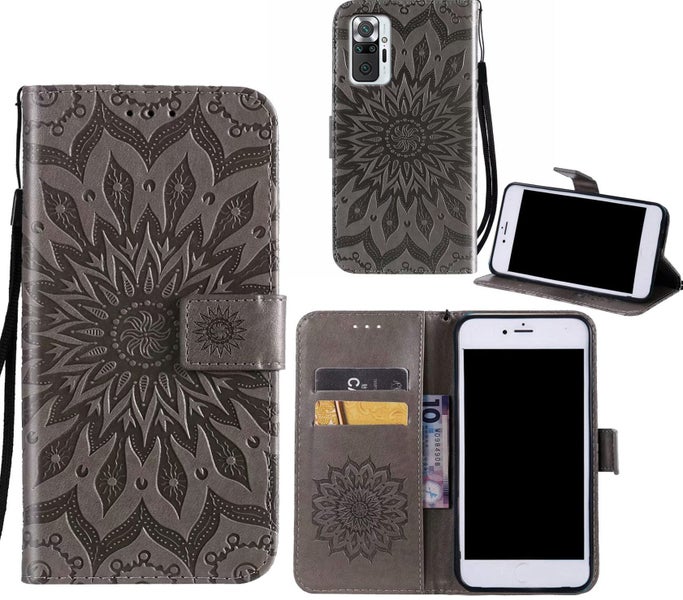 Redmi note 10 pro Pu Leather Wallet Case Embossed Sunflower Card Slot gry Carousel 1