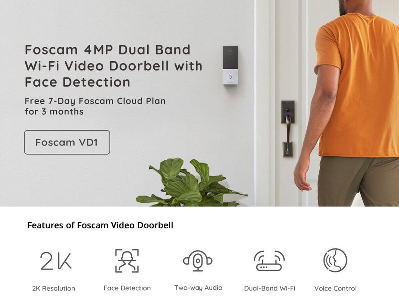 FOSCAM VD1 4MP DUAL BAND WI-FI 2K VIDEO DOORBELL Carousel 2