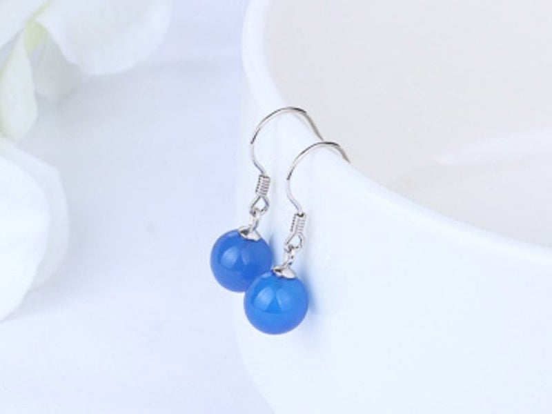 Hoop Earrings With Natural Blue Onyx In Sterling Silver / Gift for Her Carousel 2