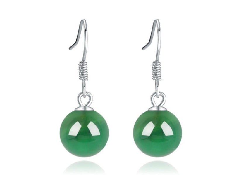 Natural Green Onyx Hoop Earrings / S925 Sterling Silver Earrings Carousel 1