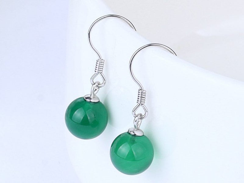 Natural Green Onyx Hoop Earrings / S925 Sterling Silver Earrings Carousel 3