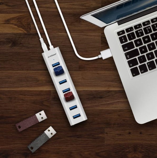 mbeat: 7-Port USB 3.0 Aluminium Slim Hub with Power for PC and MAC Carousel 5